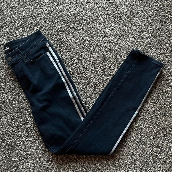Dark Navy Blue PAIGE Hoxton Ankle Jeans Metallic Tux Stripe, Size 26 - Picture 1 of 8